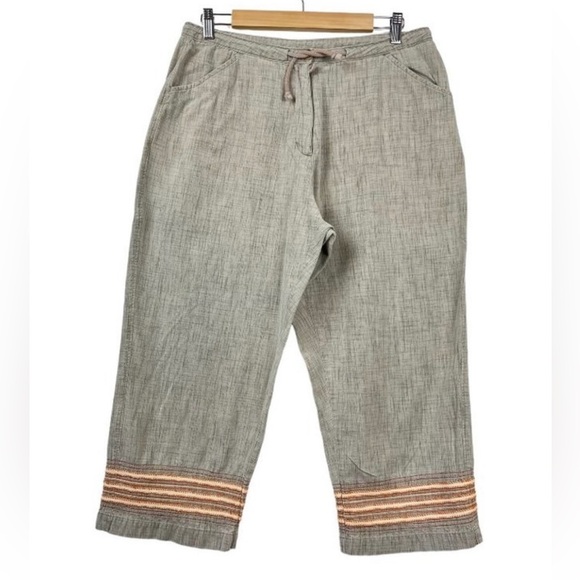 Woolrich Boho embroidered khaki crop pants coastal lagen size 12‎ - Picture 1 of 8